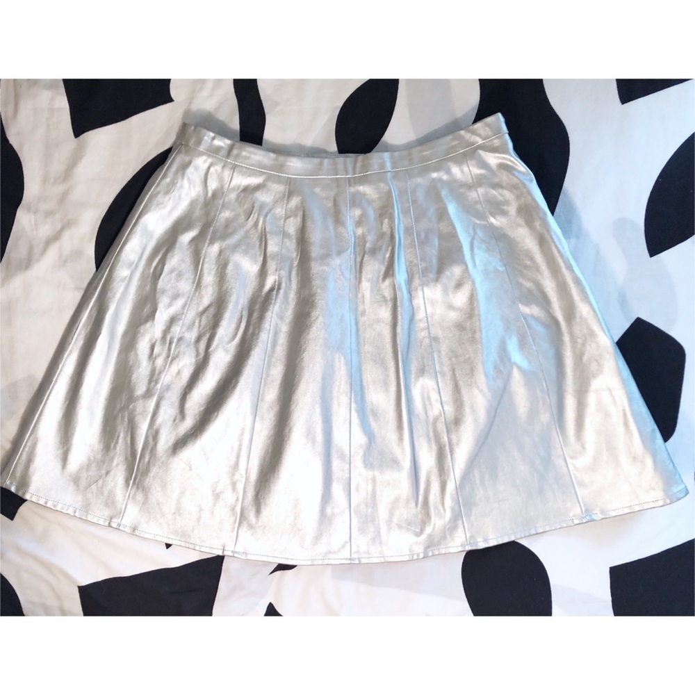 Silver Metallic Faux Leather Mini Skirt